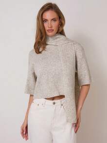 COSMINA Damen elegantes kurzärmliges Strick-Top mit Schleife, vielseitig für Pendeln & Büromode, Frühherbst - Kamelfarben - Übersicht 3