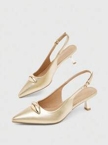 CUCCOO BIZCHIC Giày cao gót hở mũi kim loại màu vàng cho nữ, Giày cao gót da giả thời trang thanh lịch, phù hợp với mọi phong cách, Giày đi làm, Giày dự tiệc trang trọng, Giáng sinh, Lễ tạ ơn, Năm mới - Vàng - Xem 10