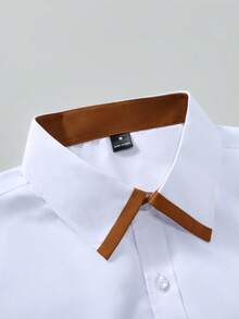 Manfinity Mode Men's Business Casual Contrast Color Button Long Sleeve Shirt, Formal - White - View 5