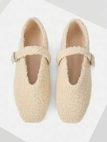 MOTF LASER CUTOUT SQUARE TOE WOMEN TEDDY FLAT SHOES - Chantilly - View 1