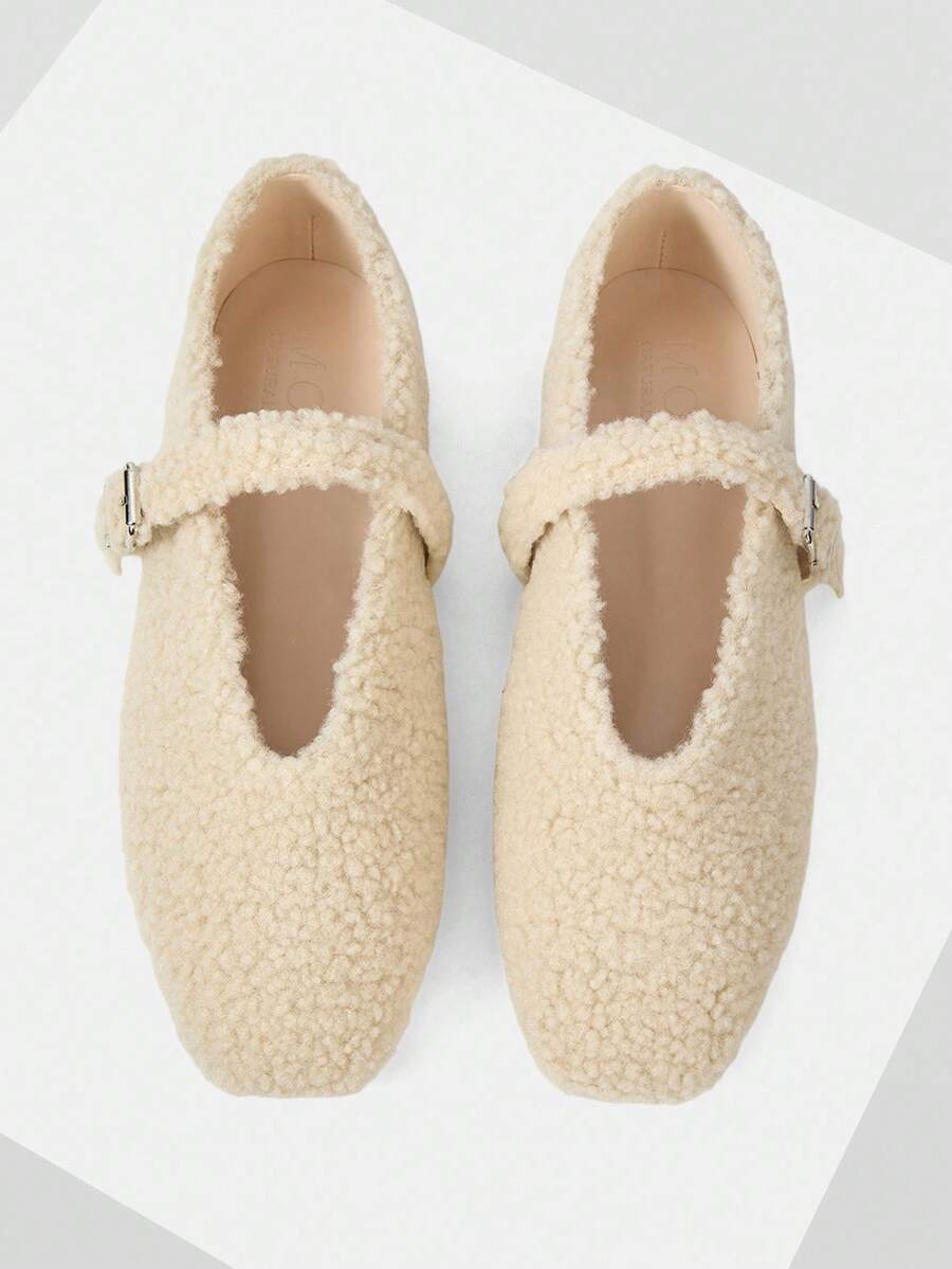 MOTF LASER CUTOUT SQUARE TOE WOMEN TEDDY FLAT SHOES - Chantilly - View 1