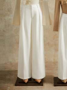 Anewsta Tall 优雅时尚的白色褶裥女士西装裤，带口袋，直筒裤型，适合高挑身材，秋季、冬季、夏季、春季、新年、派对、婚礼等场合穿着，尽显优雅、时尚、别致、商务休闲风。 - 白色 - 查看 8