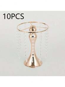 10件套户外婚礼餐桌中心装饰品，仿真花瓶，金色花卉摆件，多功能金属花架，优雅婚礼中心装饰花瓶，水晶花架，适用于婚礼、宴会、餐厅、酒店装饰、圣诞节等场合。 - 金色 - 查看 10