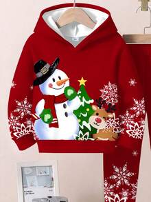 SHEIN Set de 2 sudaderas con capucha de manga larga de ajuste holgado con gráficos de muñeco de nieve, dibujos animados y renos, para niños pequeños, cálidas y cómodas, adecuadas para otoño/invierno - Multicolor - Ver 4