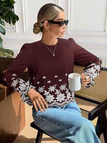 Áo sơ mi thêu hoa thanh lịch dành cho nữ khi đi làm - Màu Đỏ Sâu - Xem 6