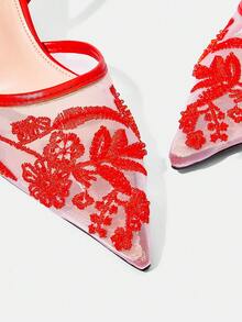 CUCCOO HITCHD 女士时尚黑色花朵优雅派对高跟凉鞋 - 紅色 - 查看 9