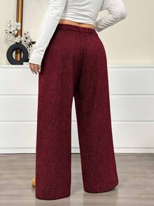 SHEIN EZwear 大码棕色格子羊毛西装裤，秋冬季 - 彩色 - 查看 2