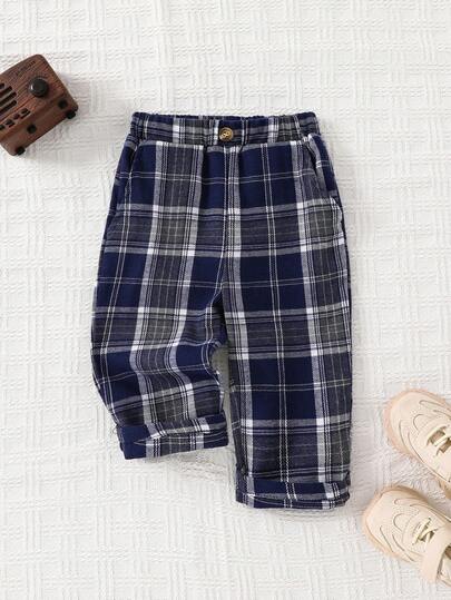 Cozy Pixies Baby Boy Elastic Waist Brown Plaid Pants, Versatile & Comfortable Boys Checkered Pants Baby Boy Summer Pants Checkered Pants Toddler Pants For Boys