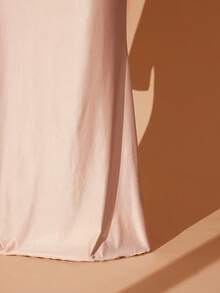 Rometta Plus Size Women Elegant Round Neck Banquet Draping Shoulder Formal Gown, Ruched Design Fitted Mermaid Dress - Pink - View 3