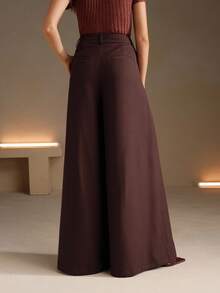 Anewsta Petite Pantalones de oficina de unicolor elegantes para mujer, nuevo diseño de otoño/invierno - Café integral - Ver 2