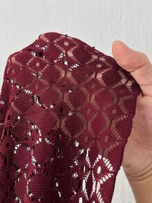 Viva Relle Women Summer Elegant Lace-Patterned Patchwork Bell Sleeve Dress For Burgundy,Winter,Wedding,Christmas,New Year's,Valentine's Day,Parties, Fall - Red - View 3