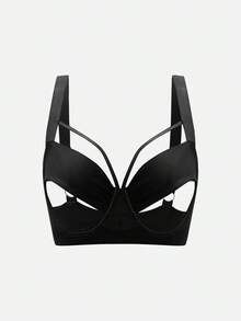 女士纯色镂空简约日常文胸 - 黑色 - 查看 8