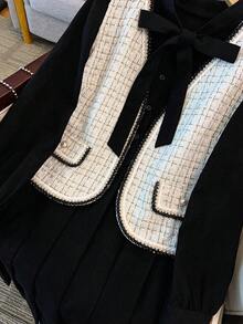 GlowEve CURVE Set da donna taglie forti elegante composto da gilet da pendolare e abito plissettato a maniche lunghe - Bianco e nero - Visualizzare 6