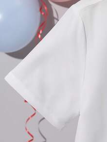 SHEIN Leap Crew 2pcs Tween Boy Casual Striped Collar Short Sleeve Shirt And Elastic Waist Shorts Set, Suitable For Autumn, Spring, Summer, Outdoor Play, School, Street Style, Party And Leisure