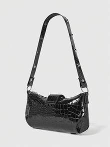 ROMWE Grunge Punk Túi đeo vai trang trí xích thời trang & đa năng, thích hợp cho phụ nữ đi làm hàng ngày - màu đen - Xem 5