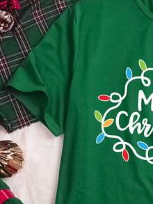 Manfinity Joysei 男士圆领短袖字母印花简约休闲上衣，日常穿着 - 綠色 - 查看 5