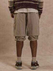 Musero Tailored Longline Shorts Pleat Seam Detailing Double Layer Style Button Fastening Belt Loop Detail Summer Spring Holiday Vacation Streetstyle - Khaki - View 4