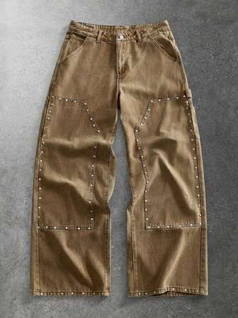 Street Life Jeans holgados de carga con decoración de remaches para hombres