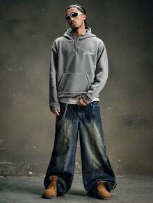 AXEPEAK Men's Drop Shoulder Long Sleeve Half-Zip Casual Loose Fit Hoodie - Grey - View 5