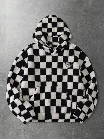 Street Life Men's Checkerboard Kangaroo Pocket Hoodie Sweatshirt, Fleece Lining, Autumn/Winter