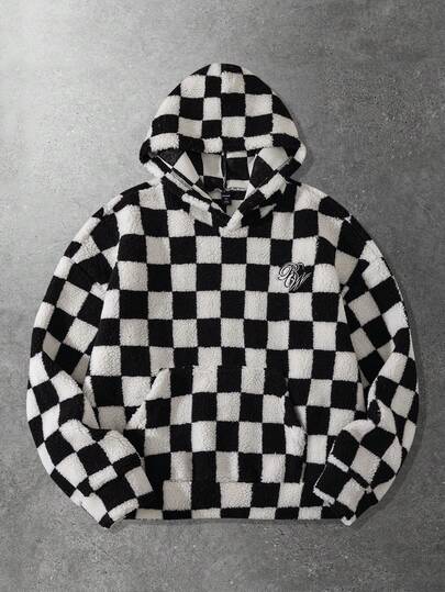 Street Life Men's Checkerboard Kangaroo Pocket Hoodie Sweatshirt, Thermal Lined, Autumn/Winter