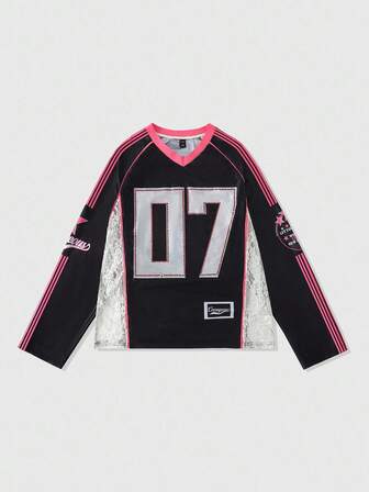 Street Life Camiseta deportiva de manga larga con estampado numérico para hombre, corte holgado