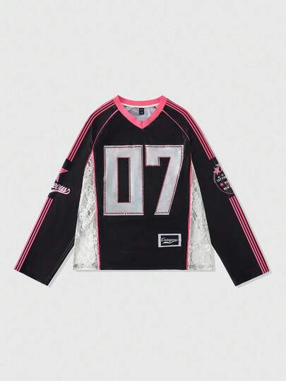 Street Life Men's Numeric Print Long Sleeve Sporty T-Shirt, Loose Fit