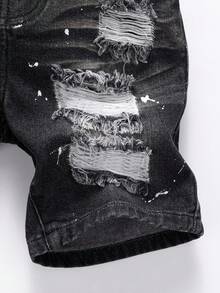 SHEIN Young Boy Light Washed Blue Stylish Distressed Denim Shorts, School, Campus, College