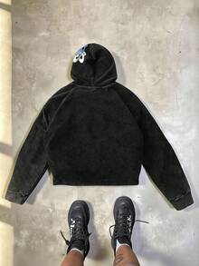 Manfinity EMRG 男士休闲印花卫衣，黑色 - 黑色 - 查看 5