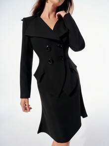 Chiquease Áo khoác Blazer đi làm cổ rộng rãi, đệm lưng cotton, kiểu Pháp cổ điển, phù hợp cho mùa thu/đông - màu đen - Xem 7