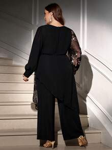 Gownix Bộ 2 món tay áo đèn lồng quấn quanh bằng lưới lấp lánh cỡ lớn - màu đen - Xem 3