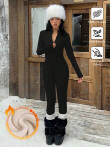 SHEIN EZwear 女士保暖内衬修身连体裤，秋冬季