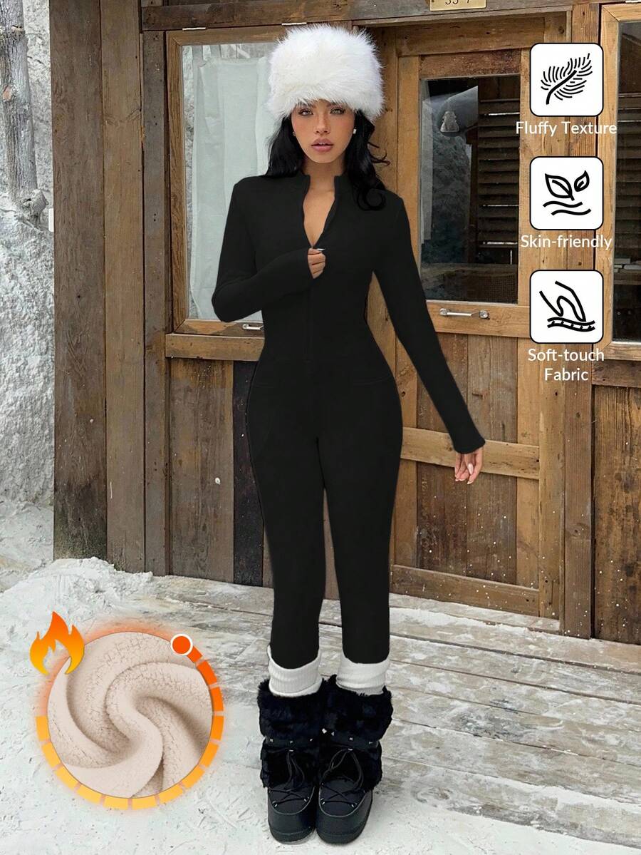 SHEIN EZwear 女士保暖内衬修身连体裤，秋冬季