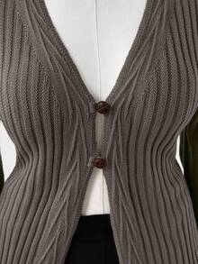 Sunspun 大码女式波西米亚风纽扣针织开衫毛衣，适合所有季节，是度假装扮的理想之选。 - 深灰色 - 查看 6