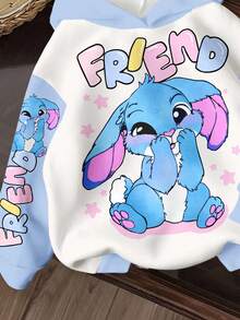 少女可爱卡通蓝兔涂鸦印花休闲宽松舒适日常长袖卫衣，适合秋冬季穿着 - 彩色 - 查看 3