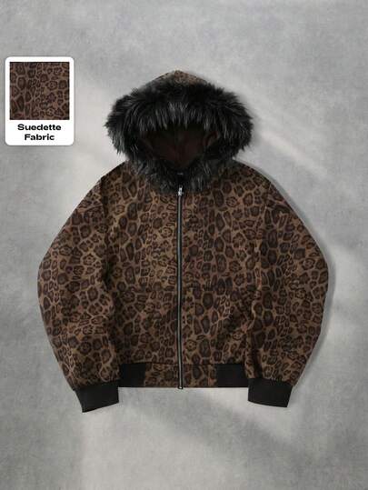 Vintage American Leopard Print Hooded Sweatshirt Sweatshirt