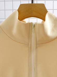 GlowEve CURVE Große Größen 2-teiliges Set, lässig, bequem, Stehkragen, Reißverschluss, vielseitig, einfach, weich, bestickte Loungewear - Aprikosenfarben - Übersicht 3