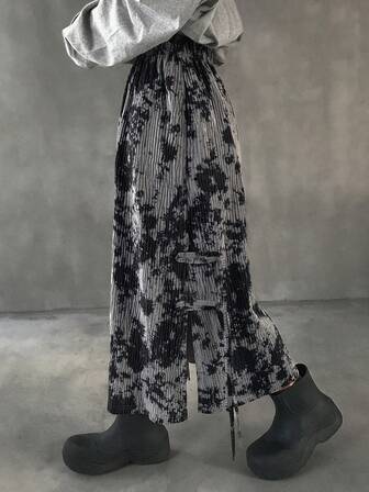 FRIFUL Fustă pentru femei cu imprimeu tie-dye și crăpături laterale