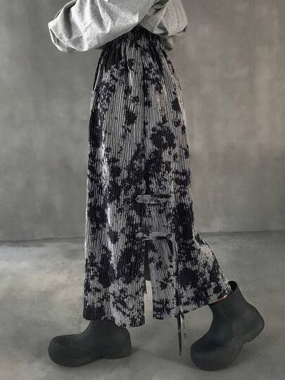 FRIFUL 女士时尚扎染印花侧开衩半身裙