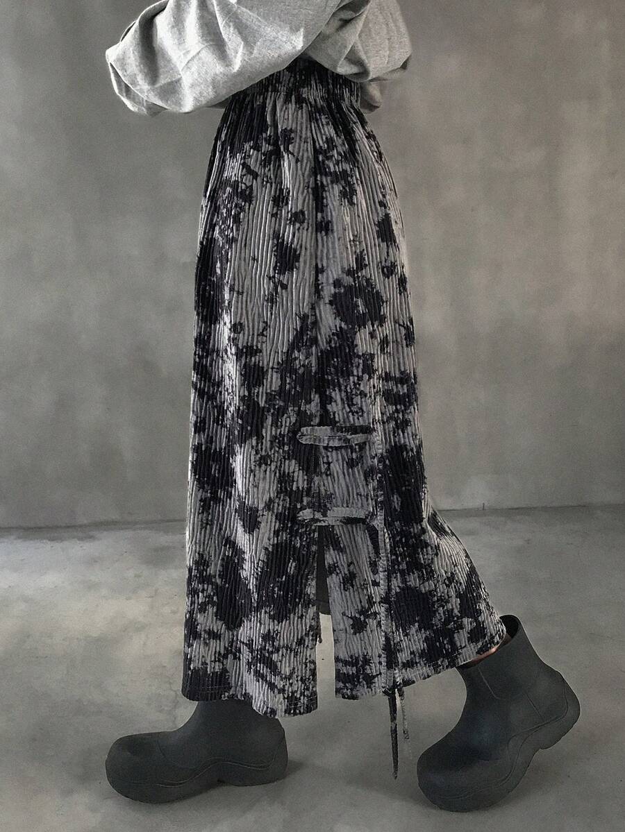 FRIFUL 女士时尚扎染印花侧开衩半身裙