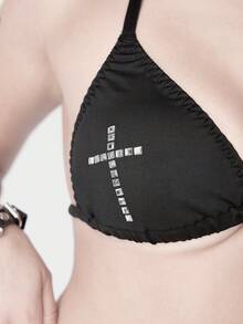 ROMWE Goth 哥特朋克十字方格胸罩和丁字裤内衣套装 - 黑色 - 查看 2