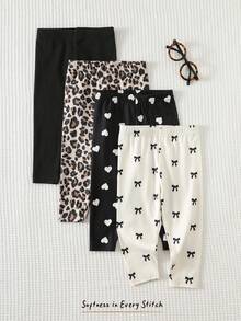 Cozy Pixies 4pcs Baby Girl Butterfly Pattern Knitted Soft Elastic Waist Pants Set Toddler Leggings Baby Girl Leggings Animal Print Clothes Toddler