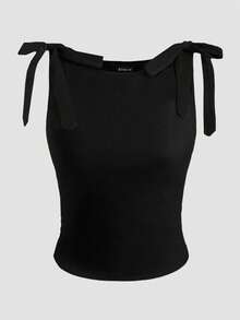 GlowEve Women's Summer Tank Top, Black, Round Neck, Sleeveless, Tie Shoulder Design, Slim Fit, Versatile & Fashionable