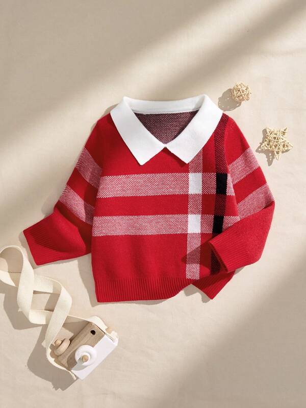 Souflis Souflis 幼儿男童时尚休闲格子针织衫，长袖，秋冬款