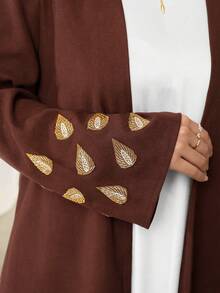 Al Najma Abaya con mangas largas y adornos de strass para mujeres, elegante para fiestas y salidas, otoño/invierno - Café integral - Ver 6