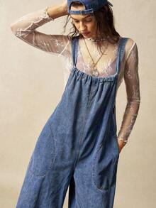 Bohemela Women's Casual Solid Color Loose Jumpsuit Boho - Blue - View 8