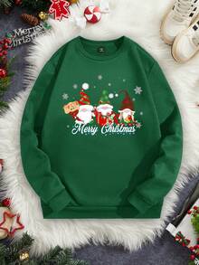 Manfinity Homme 男士标准圆领绿色圣诞图案长袖卫衣