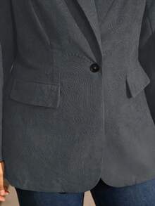 Juhart Plus Size Women Vintage Brown Elegant Botanical Embossed Blazer - Grey - View 7