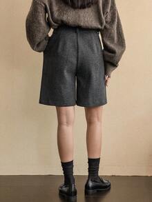 Dazy-Less 女士宽松休闲商务羊毛混纺短裤，秋冬款 - 灰色 - 查看 6