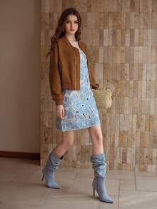 MOTF PREMIUM WOMEN'S AUTUMN/WINTER SUEDE EMBROIDERY FLORAL SHORT JACKET - Brown - View 7